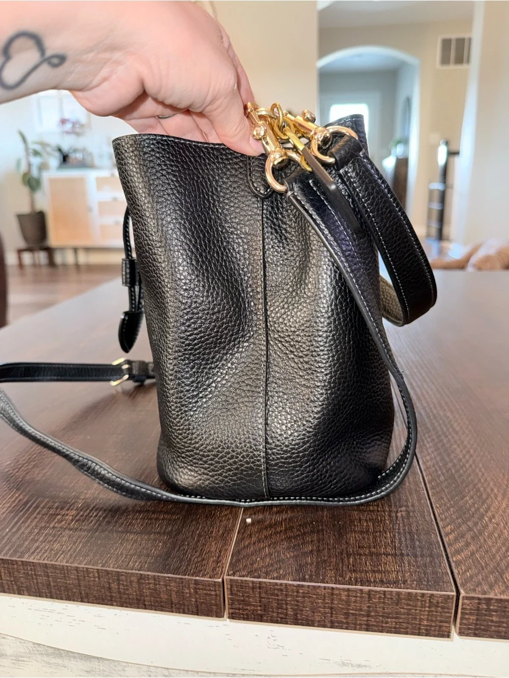 Coach Black Rowan bucket bag with Gold Hardware